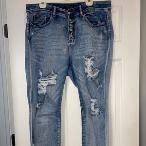 Judy Blue distressed button skinny fit jeans 18 W in great condition